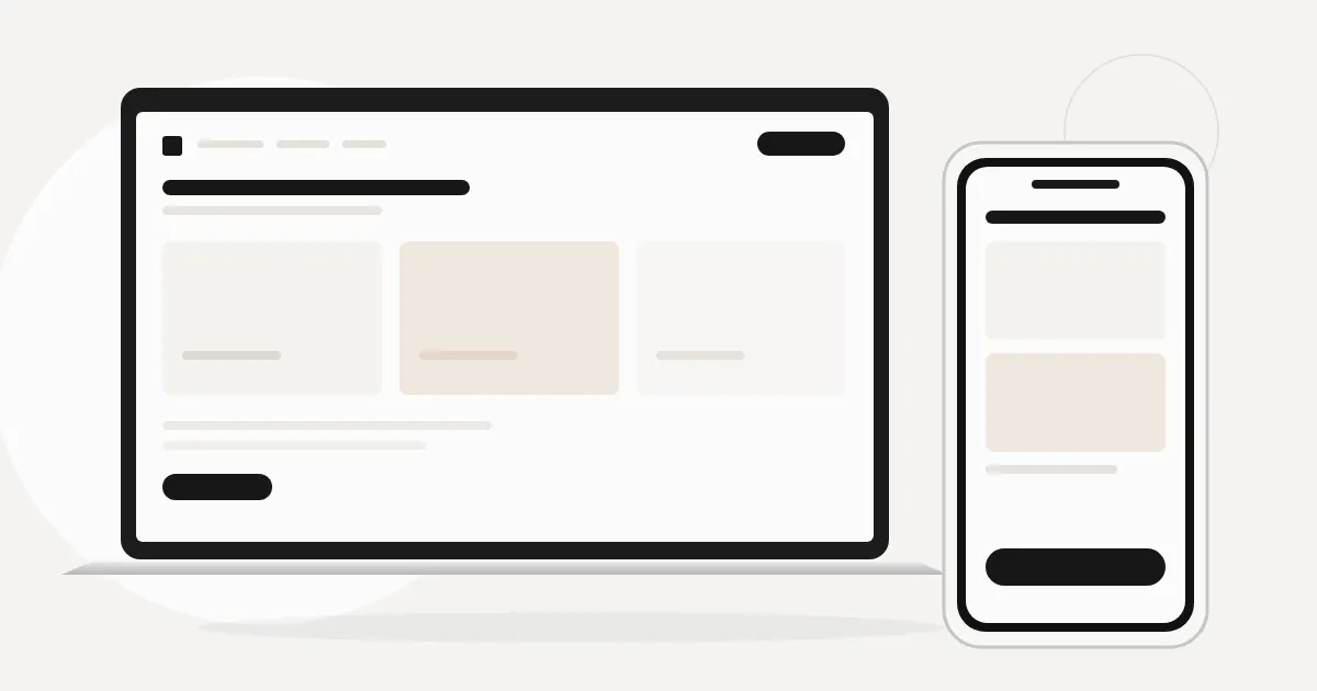 Boceto de la web de un despacho en un portátil y un móvil, con bloques de texto y sin nombres ni emblemas.