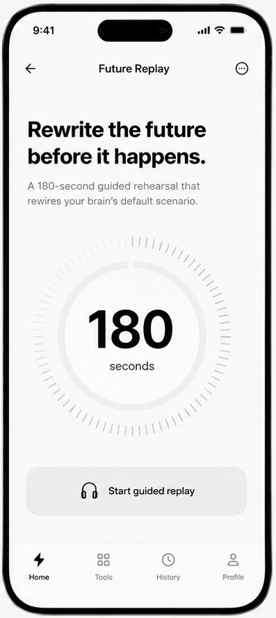 Mind Shift app — original focus screen in its iPhone mockup