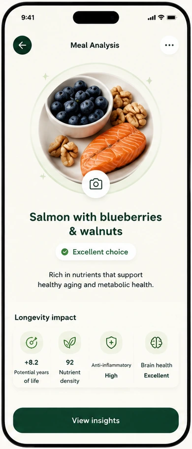 NutrAge meal analysis — original app mockup