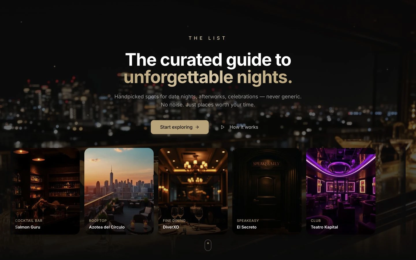 The List — real nightlife platform website