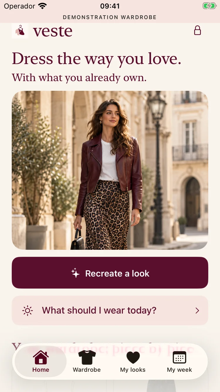 Veste digital wardrobe app, English interface