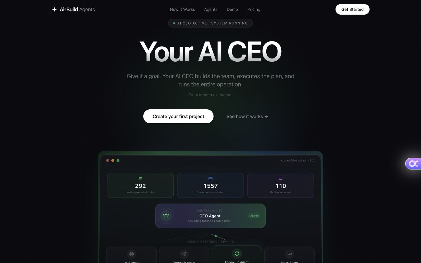 Website screenshot of AirBuild Agents