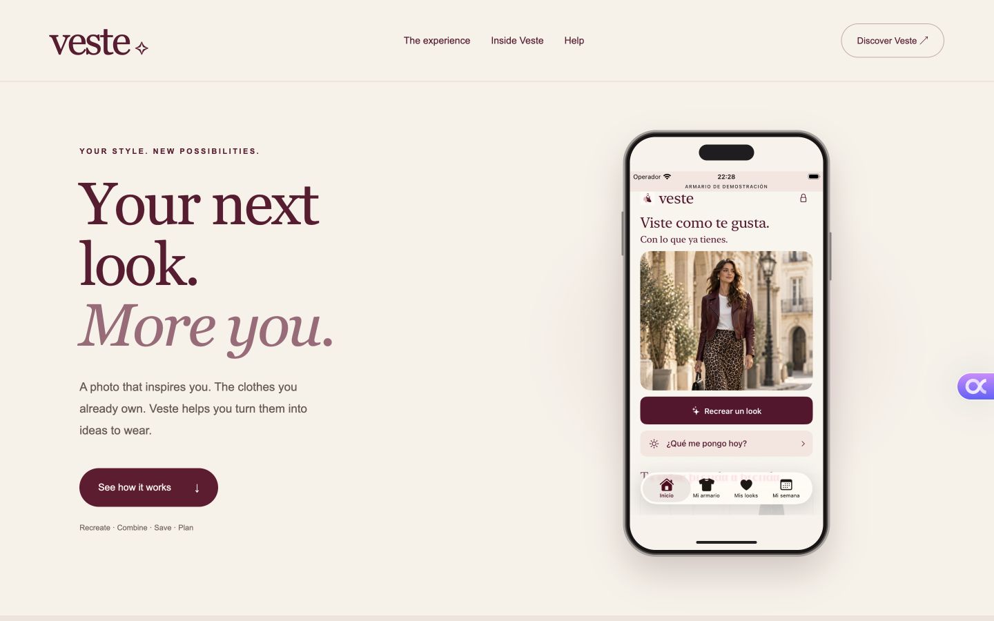 Website screenshot of Veste